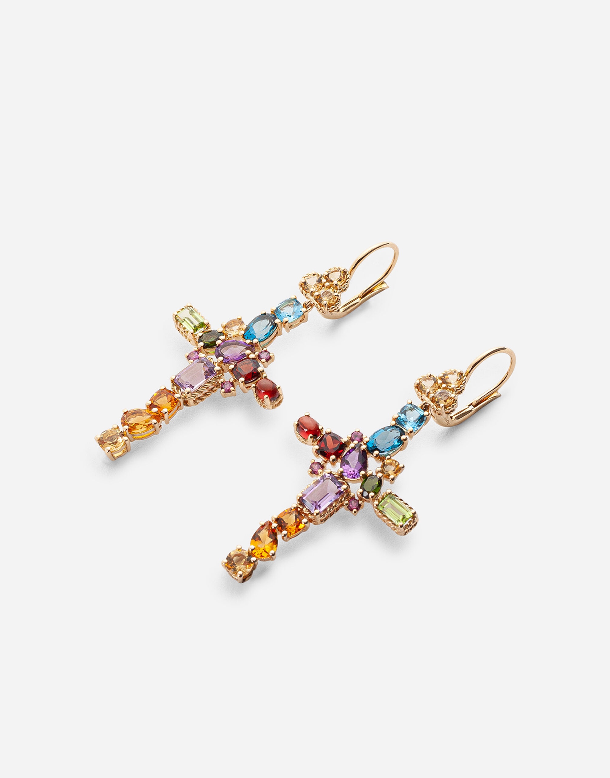 Rainbow alphabet earring in yellow gold with multicolor fine gems - 2