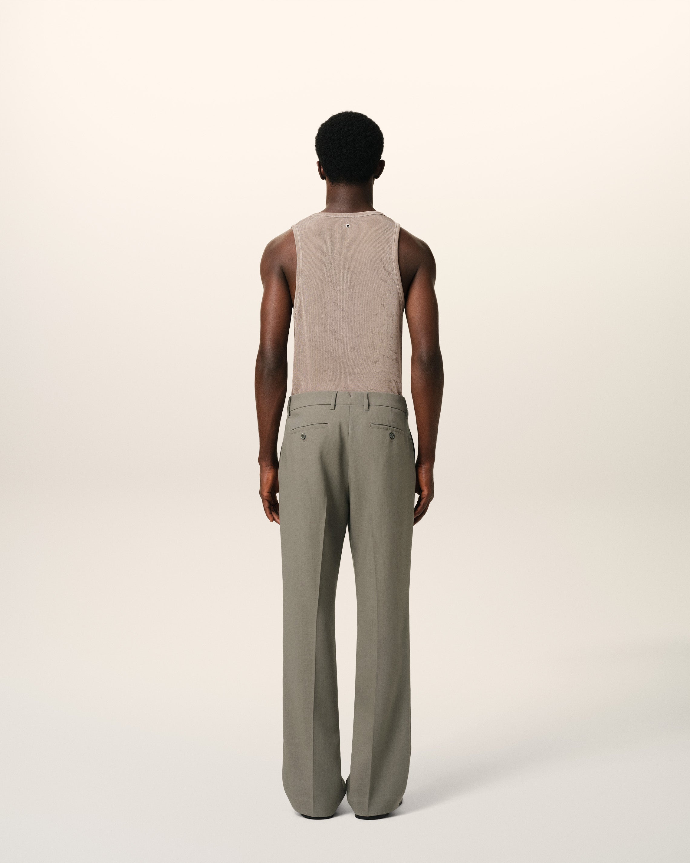TAUPE WOOL STRAIGHT FIT TROUSERS - 4