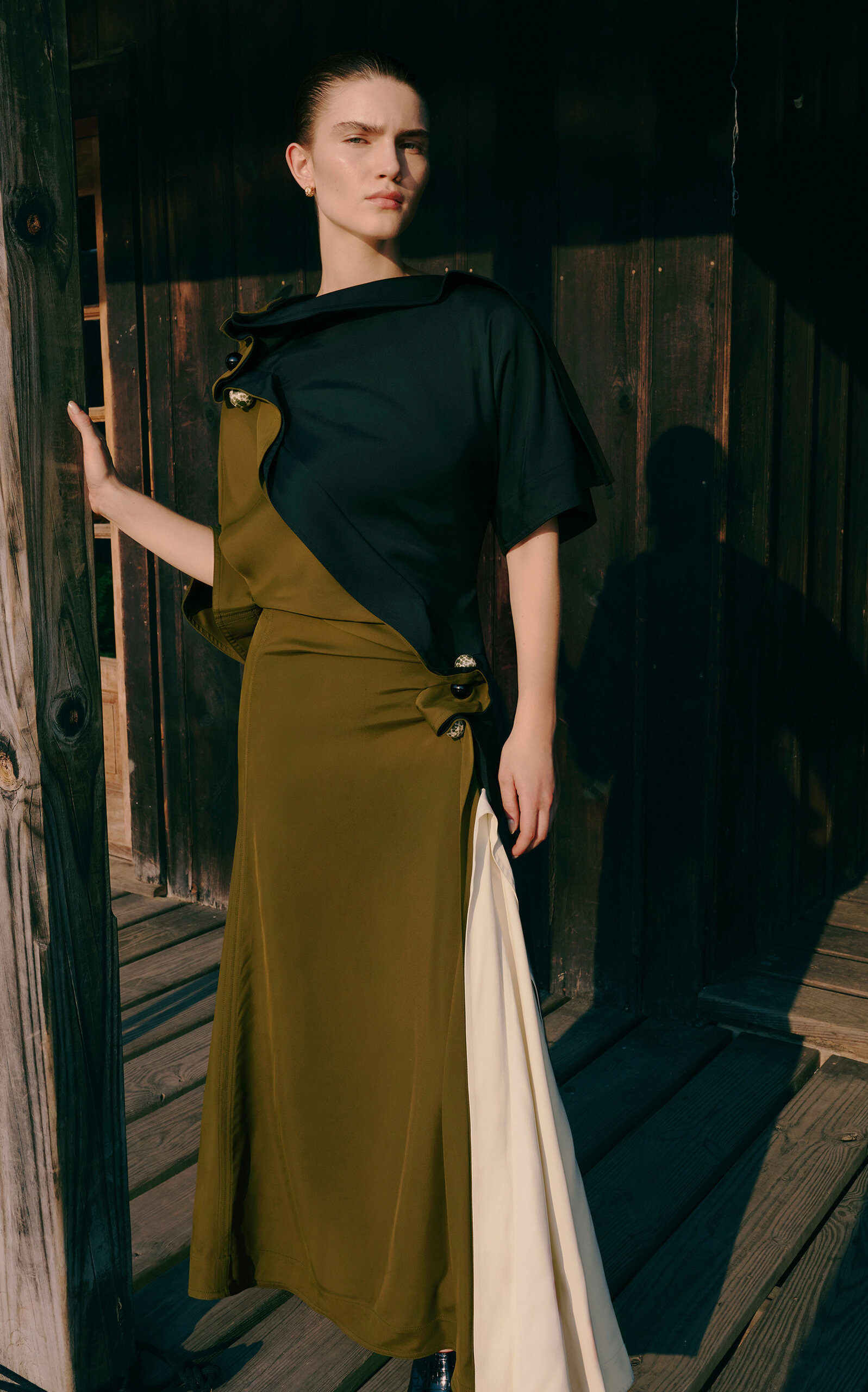 Pierced Draped Crepe Midi Dress olive - 2