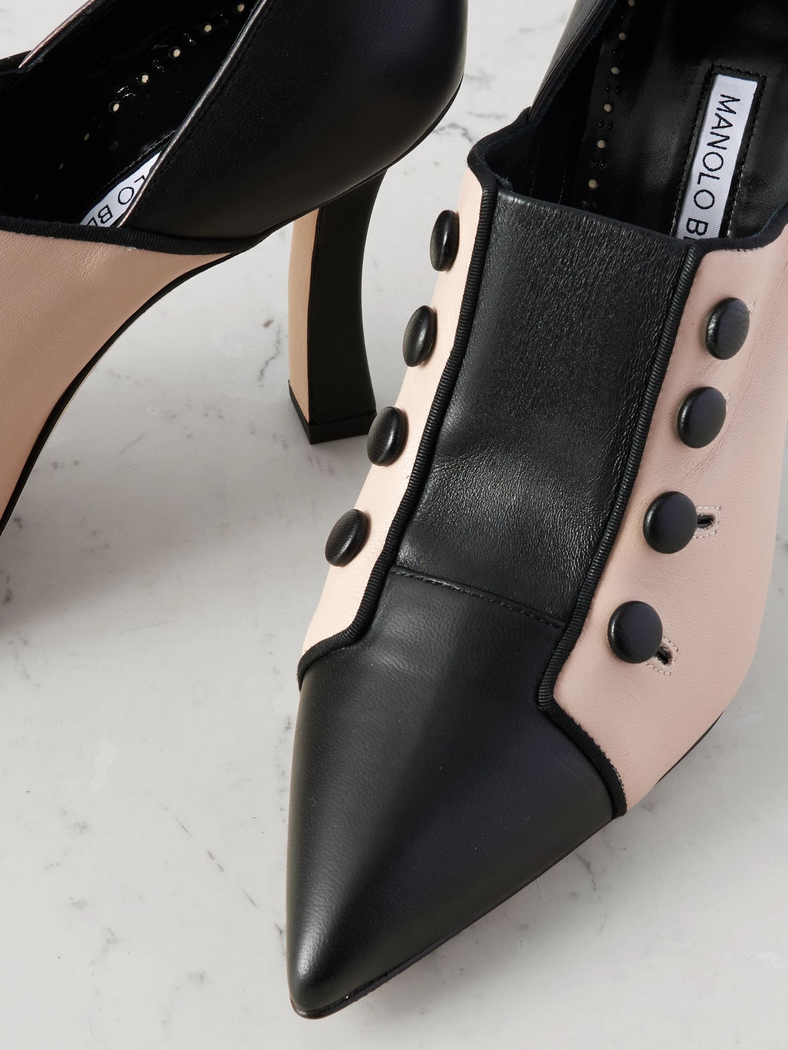 Sisygambis 105 button-embellished two-tone leather pumps Beige - 4