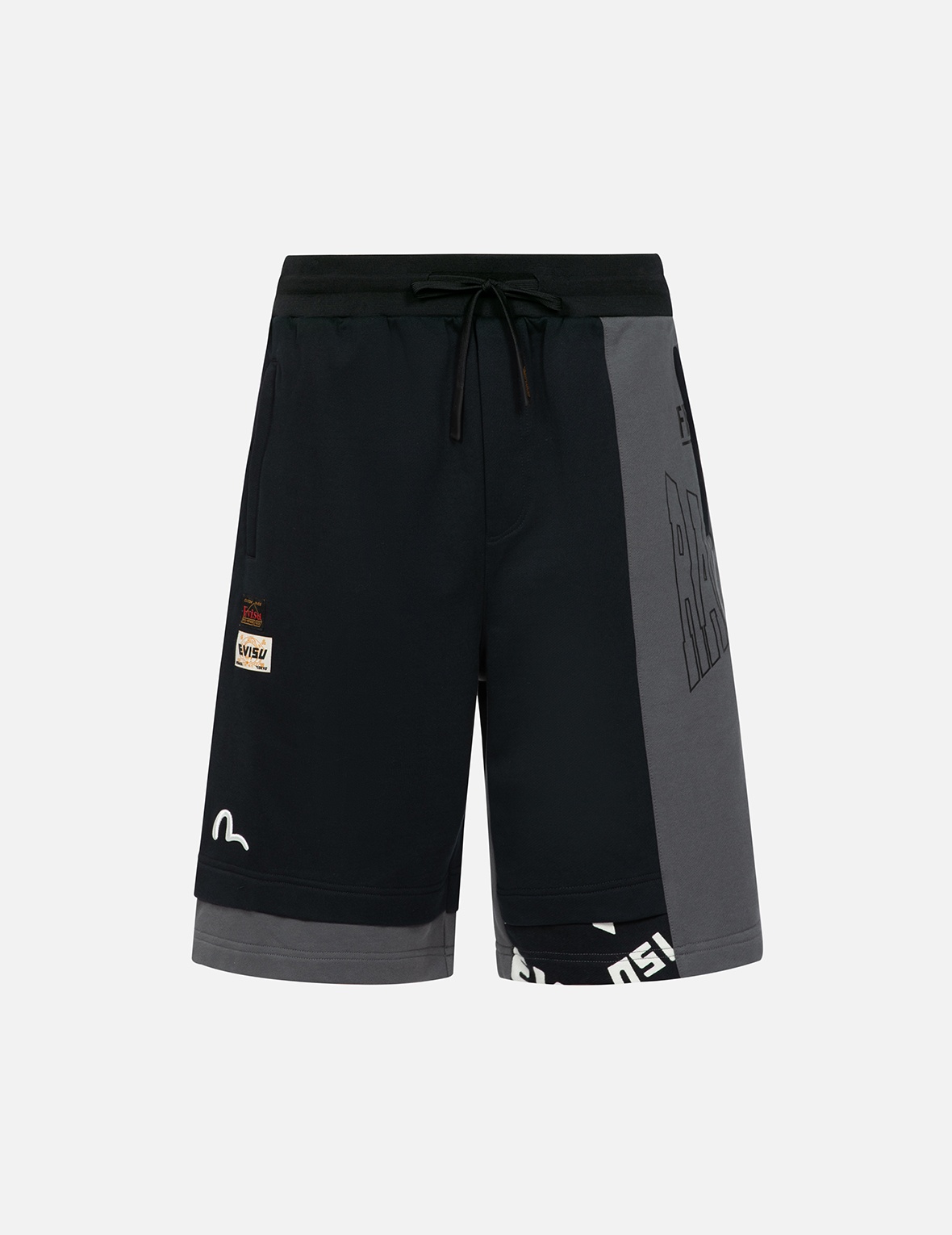 LOGO PRINT AND SEAGULL EMBROIDERY PATCHWORK SWEAT SHORTS - 1
