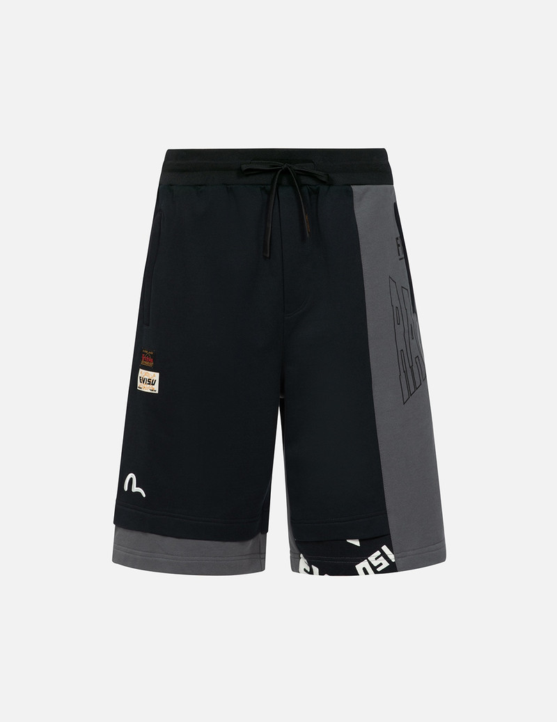 LOGO PRINT AND SEAGULL EMBROIDERY PATCHWORK SWEAT SHORTS 1