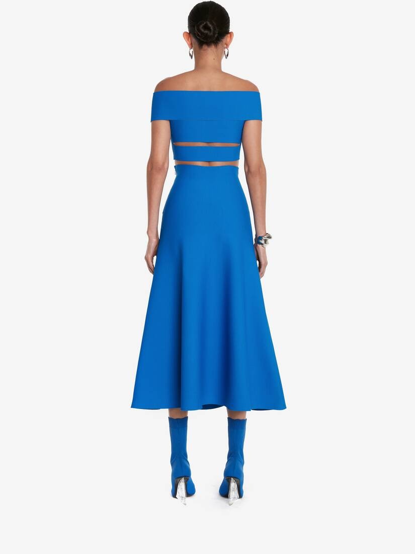 Women's Off-the-shoulder Slashed Midi Dress in Galactic Blue - 4