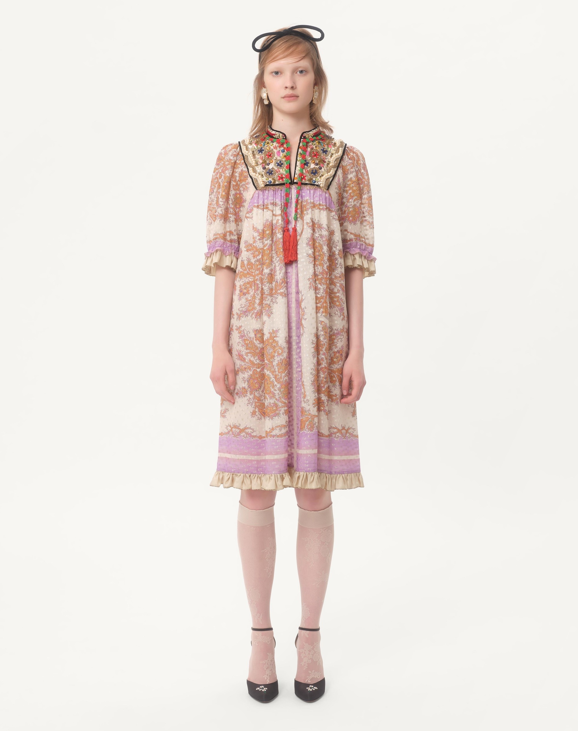 GEORGETTE LUREX DRESS WITH VOYAGE IMAGINAIRE PRINT - 5