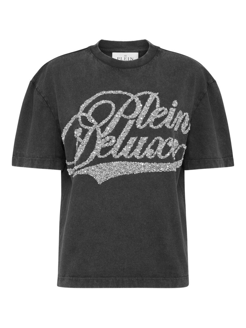 sequin-embellished logo-lettering T-shirt 1