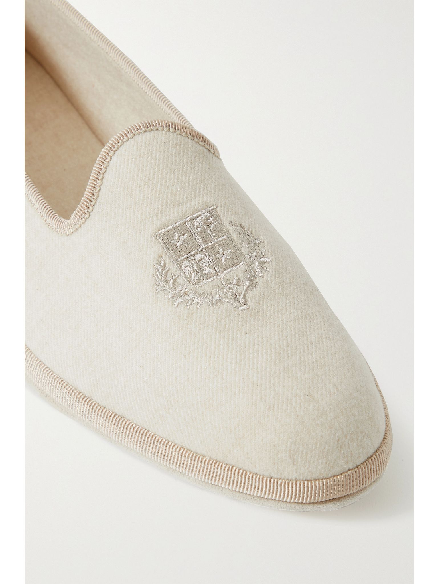Venice embroidered cashmere-blend flannel slippers Ecru - 5