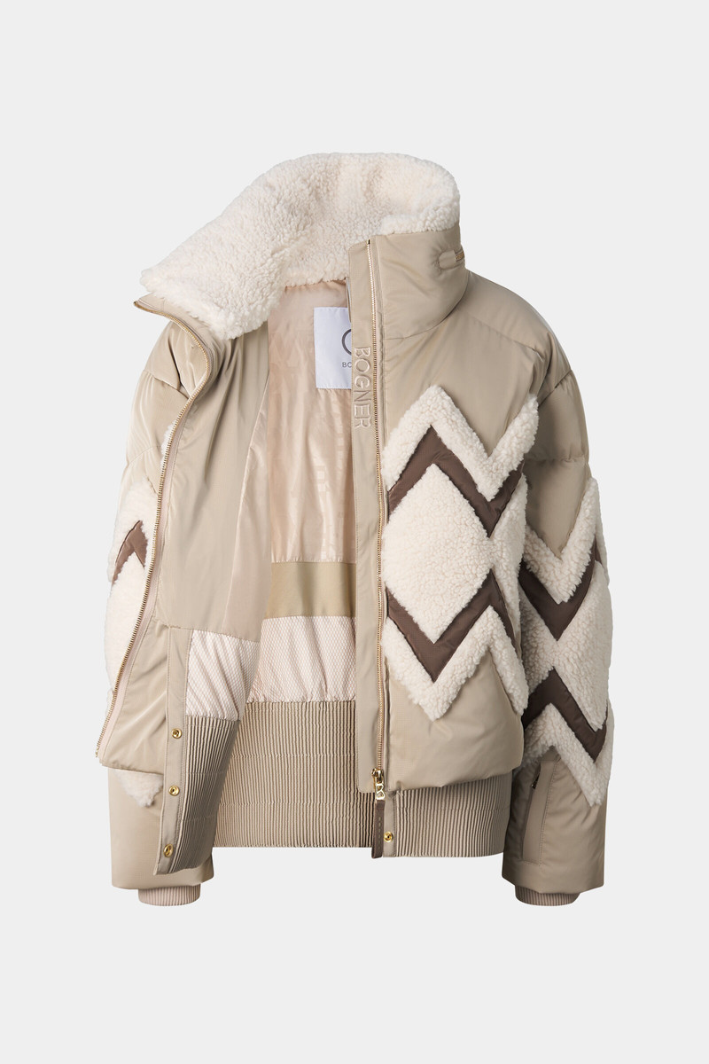 Vaia Down Ski Jacket in Camel/Off-White 2