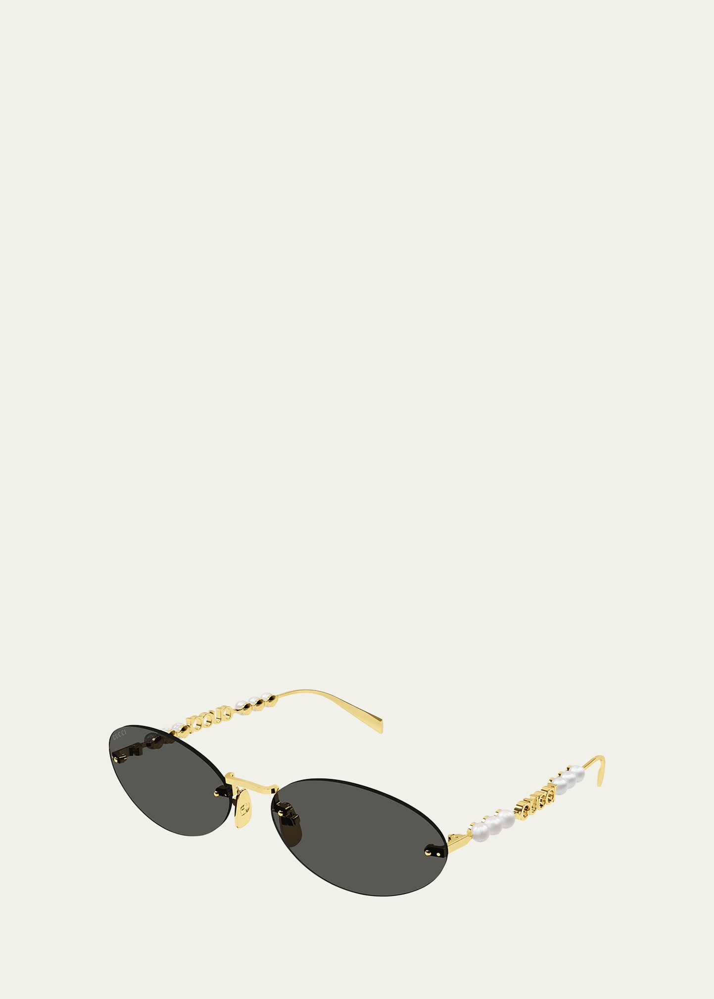 Rimless Metal Oval Sunglasses with Faux Pearls - 2