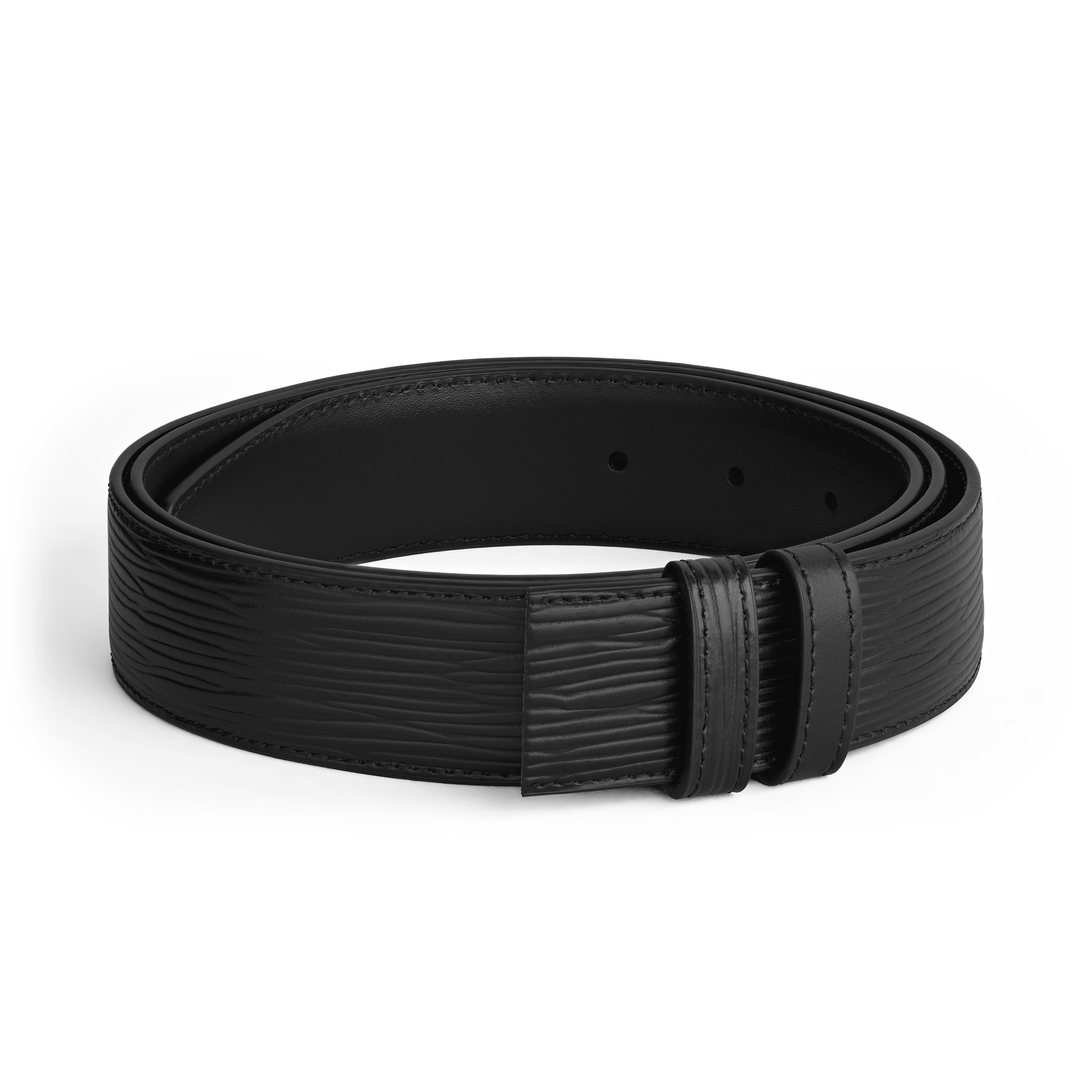 BLACK PRINTED WITH BARK TREE MOTIF AND PLAIN 35MM REVERSIBLE LEATHER BELT - 1