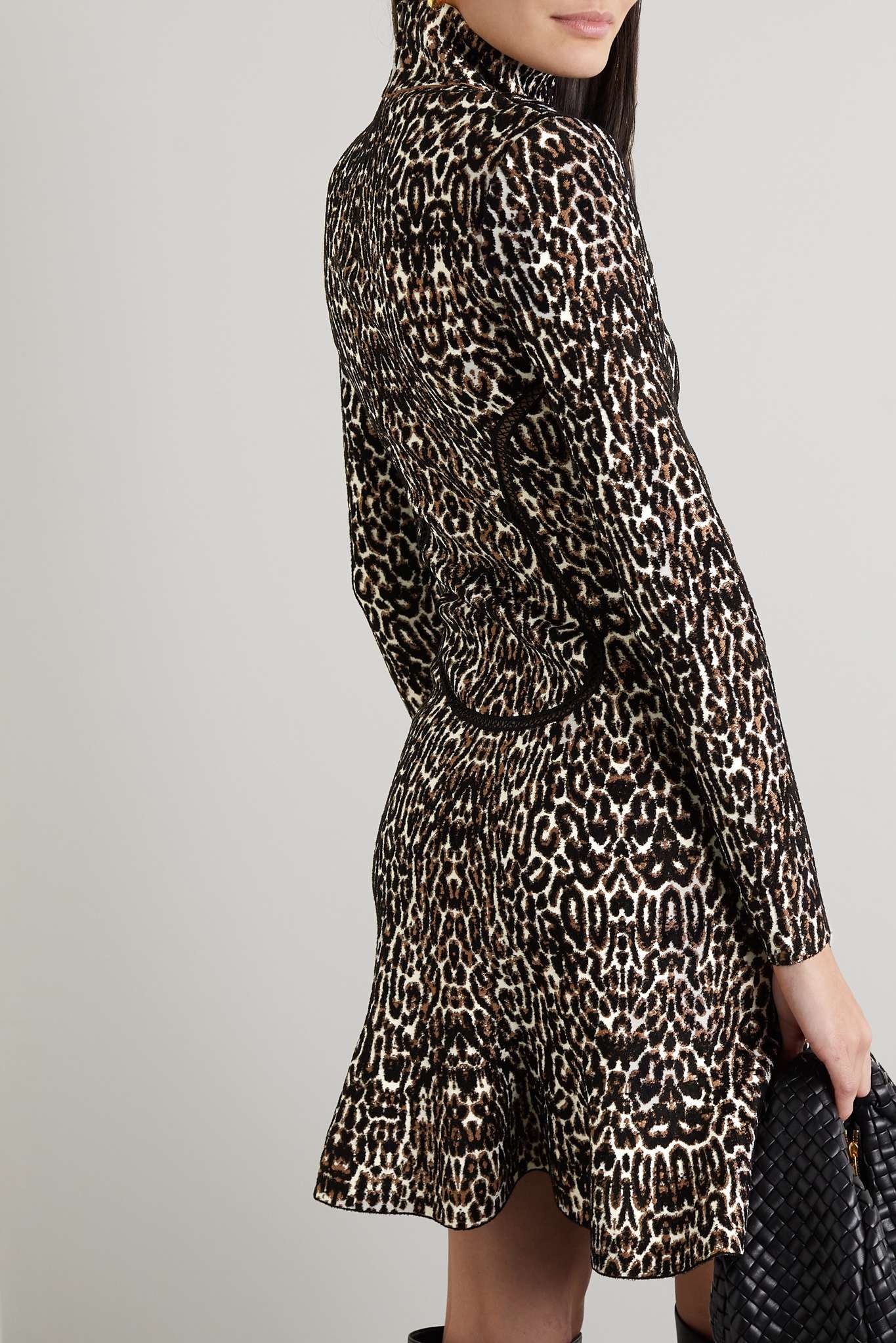 Ruffled leopard jacquard-knit turtleneck mini dress - 3