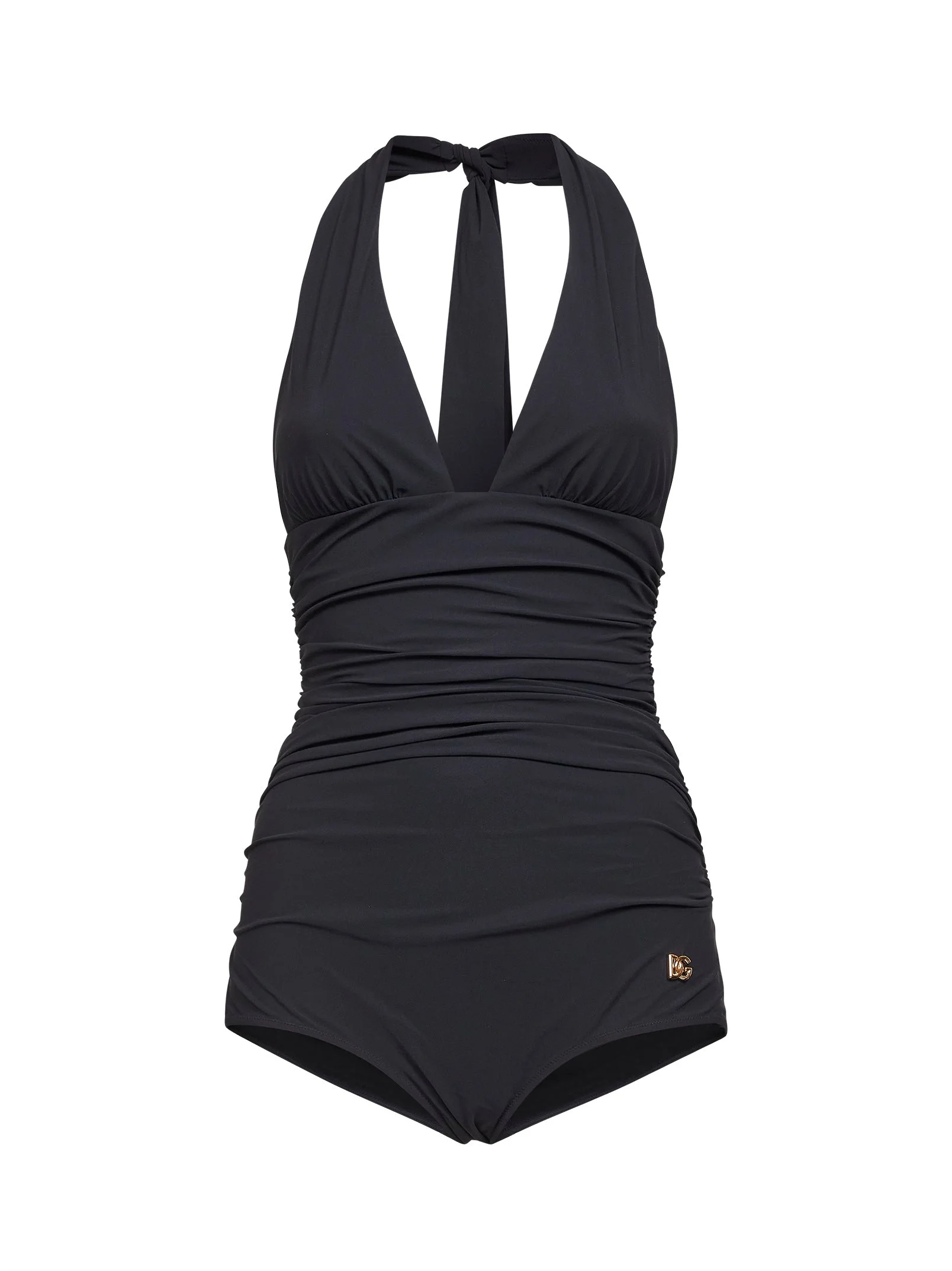 Black sensitive fabric draped one-piece swimsuit - 1