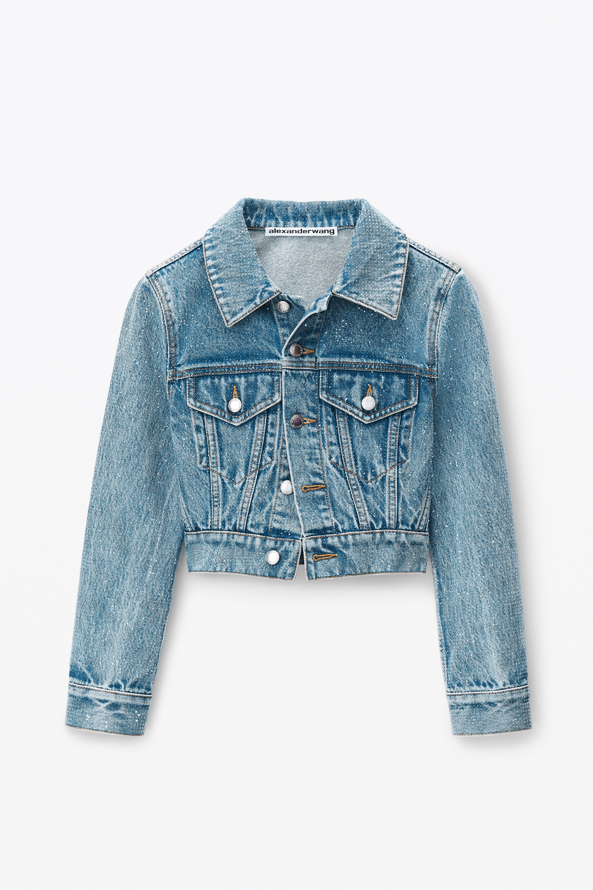 Cropped Denim Trucker Jacket in Clear Hotfix - 1