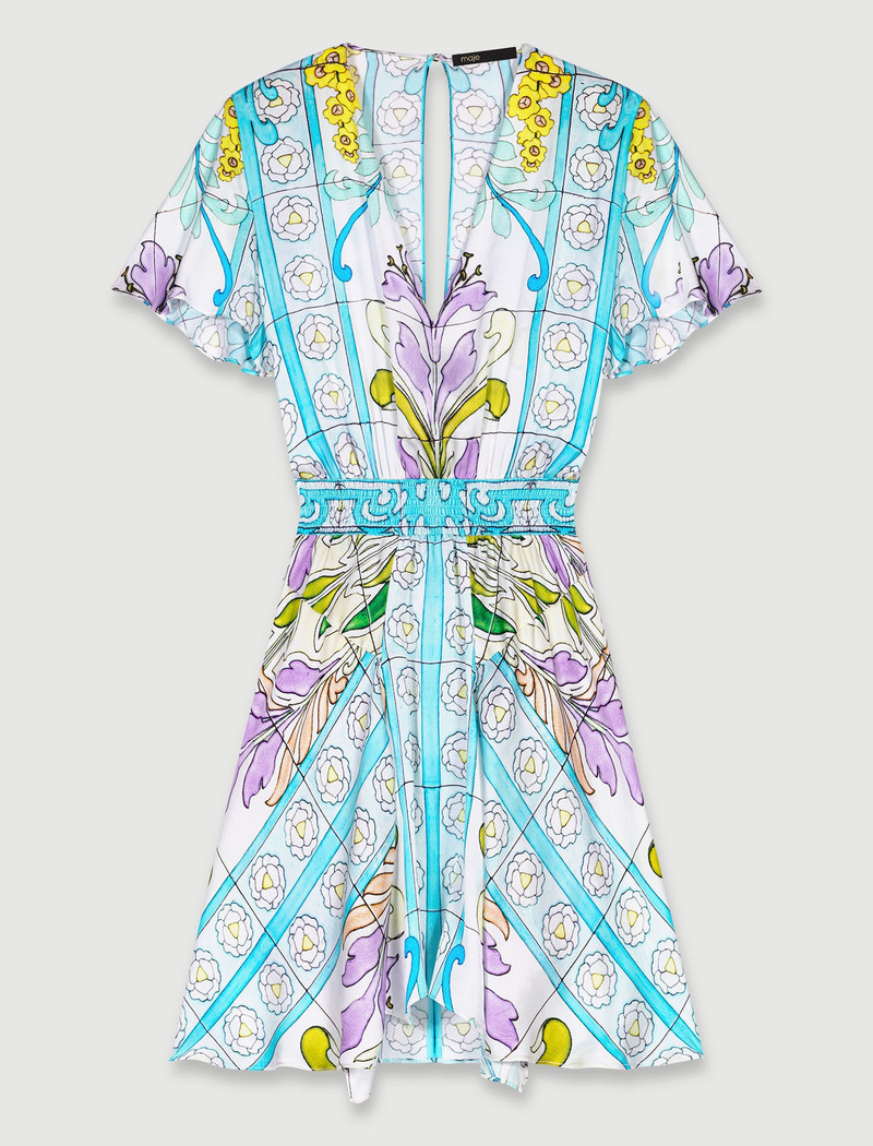 Short satin-effect print dress 1