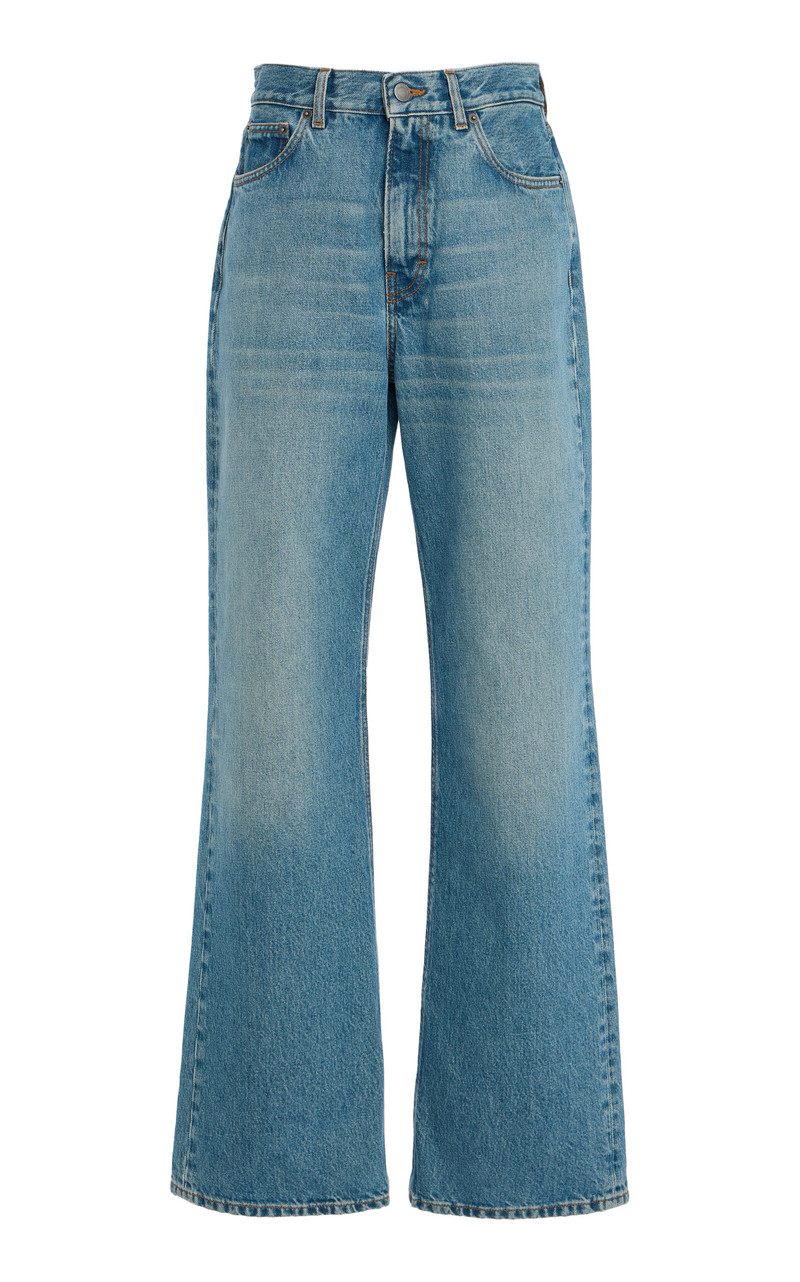 Korea Rigid Mid-Rise Flared-Leg Jeans light wash 1