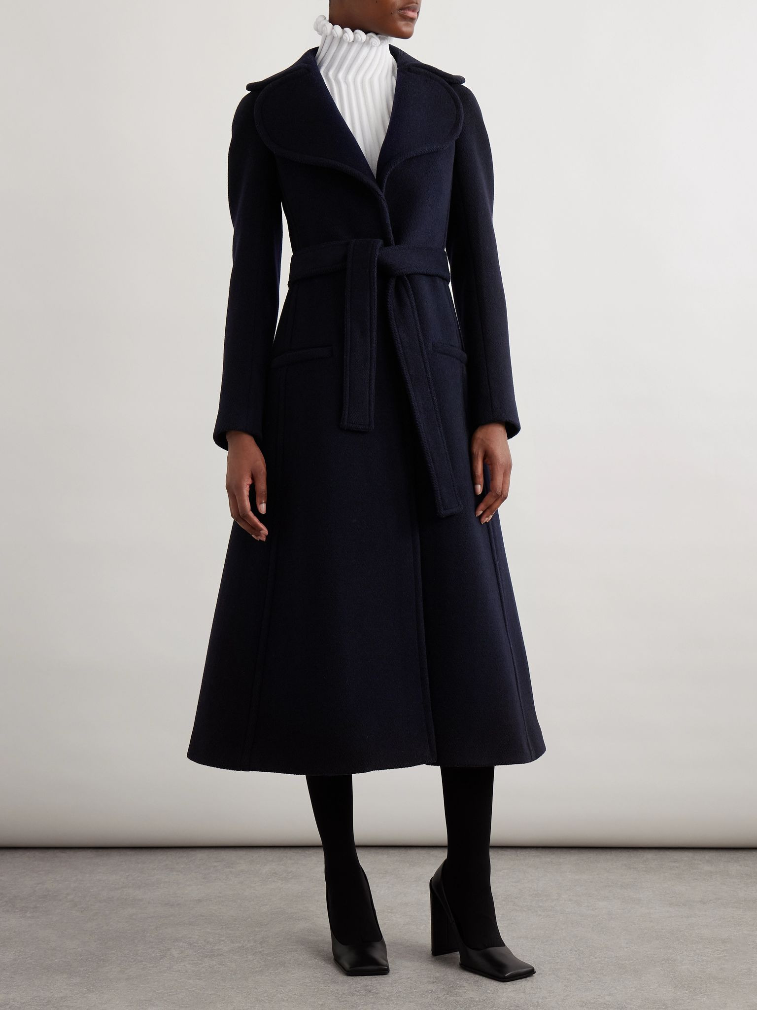 Belted wool coat Navy - 2