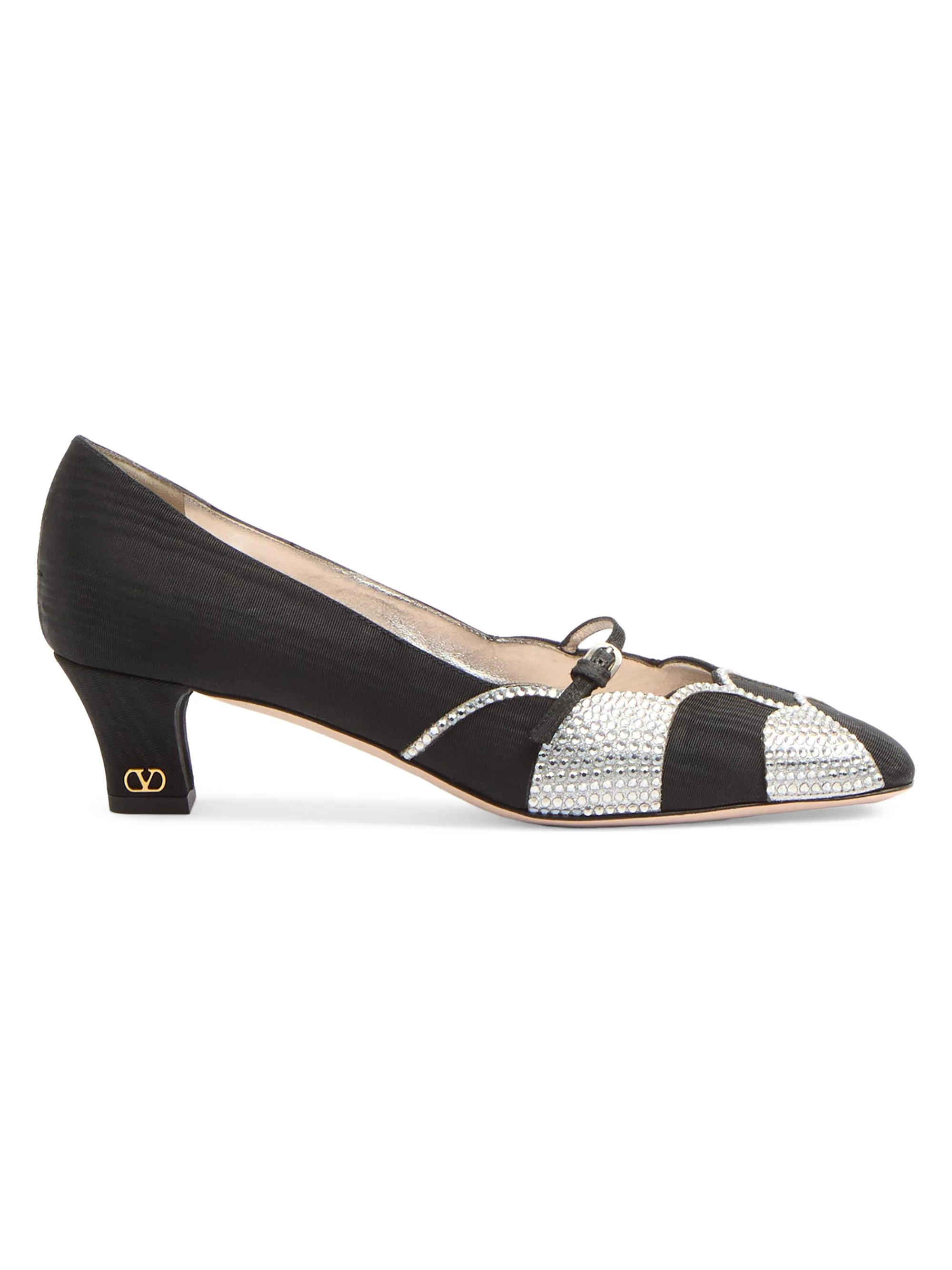 Women's Bowow 45MM Pumps in Moirè Fabric with Crystals - Black Silver - 1