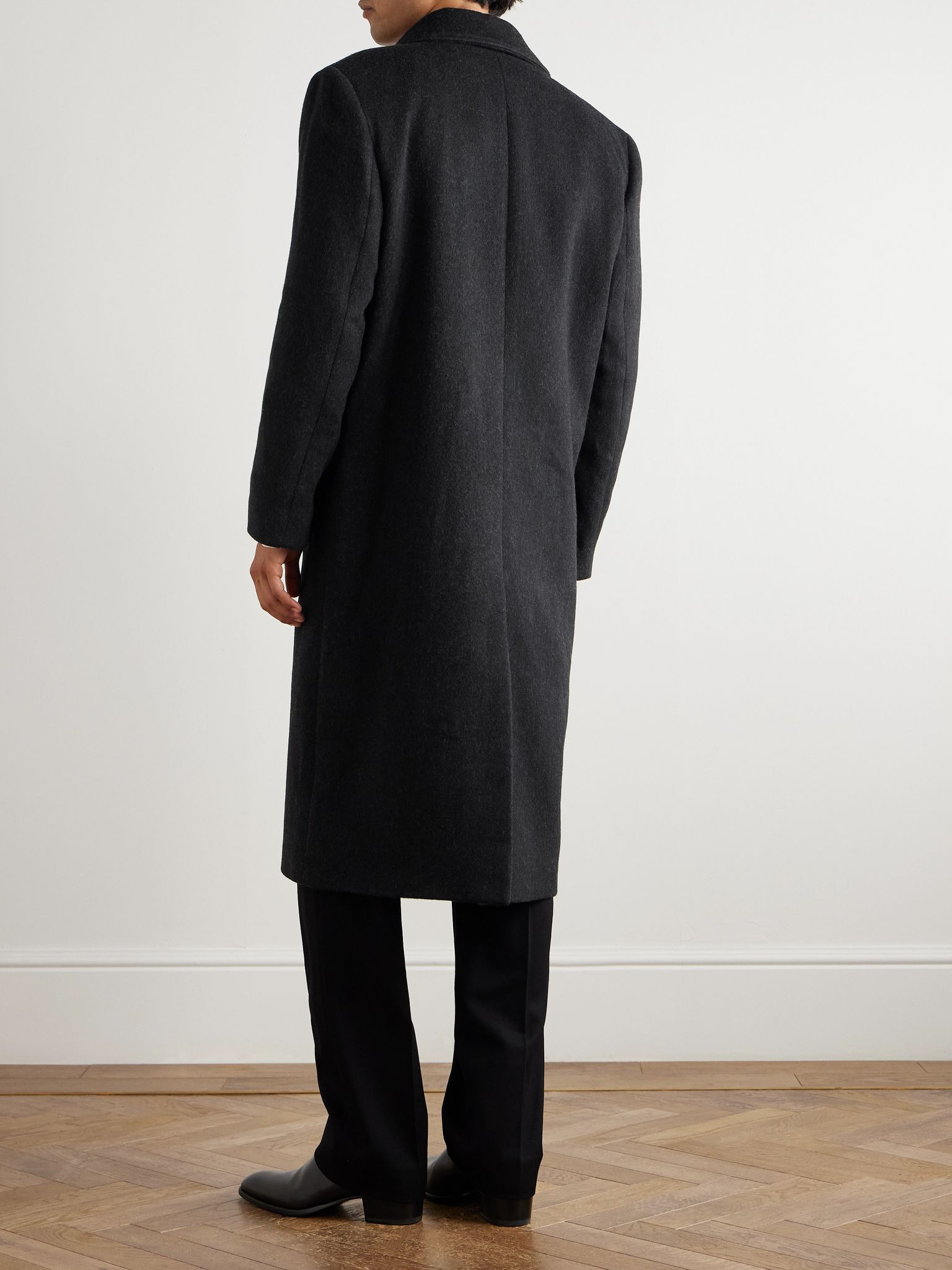 Bennett Double-Breasted Brushed-Wool Coat Black - 3