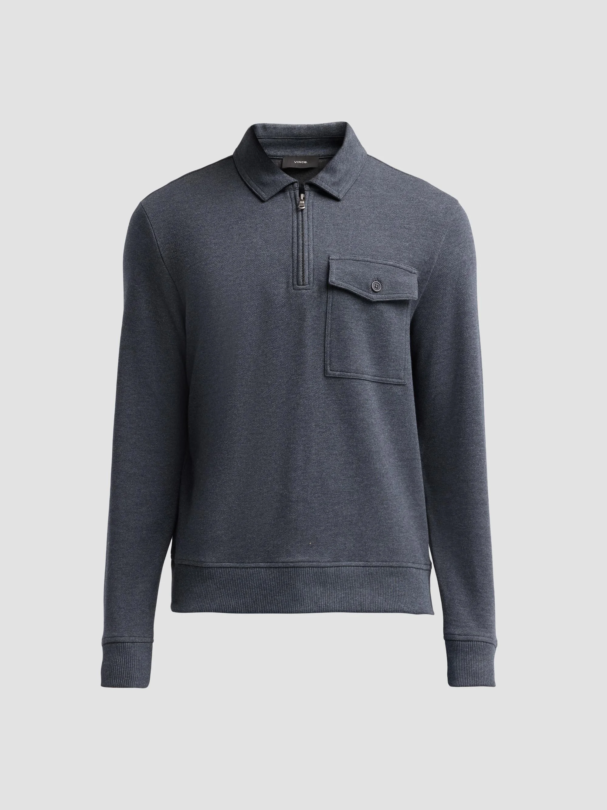 Men's Cotton Pique Zip Polo Shirt - Azure Grey - 1