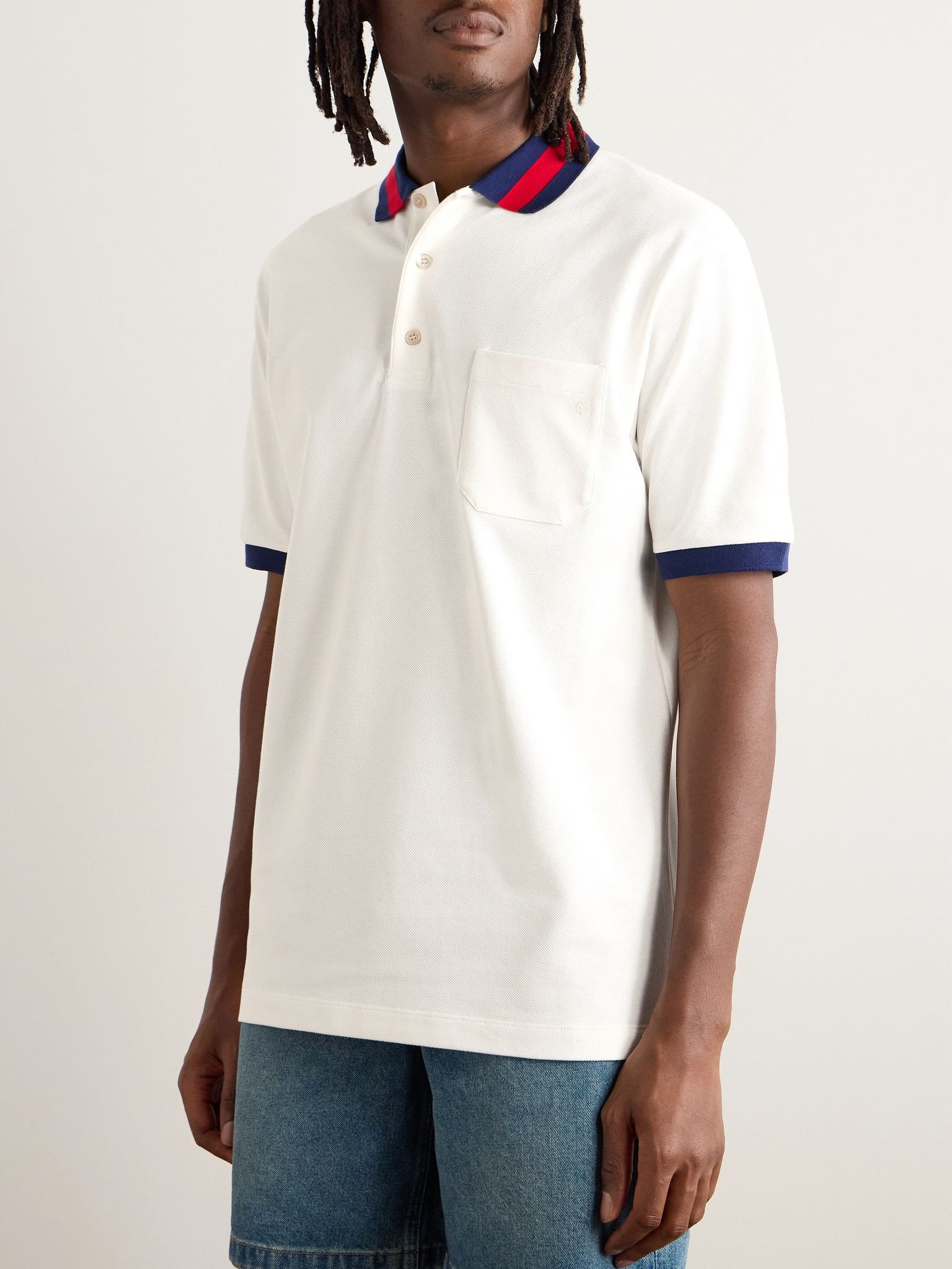 Logo-Embroidered Cotton-Blend Piqué Polo Shirt White - 3