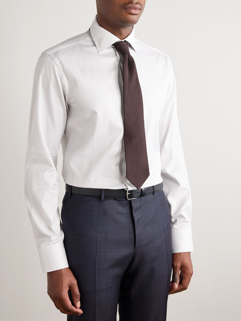 Canali Cutaway-Collar Checked Cotton Shirt White outlook