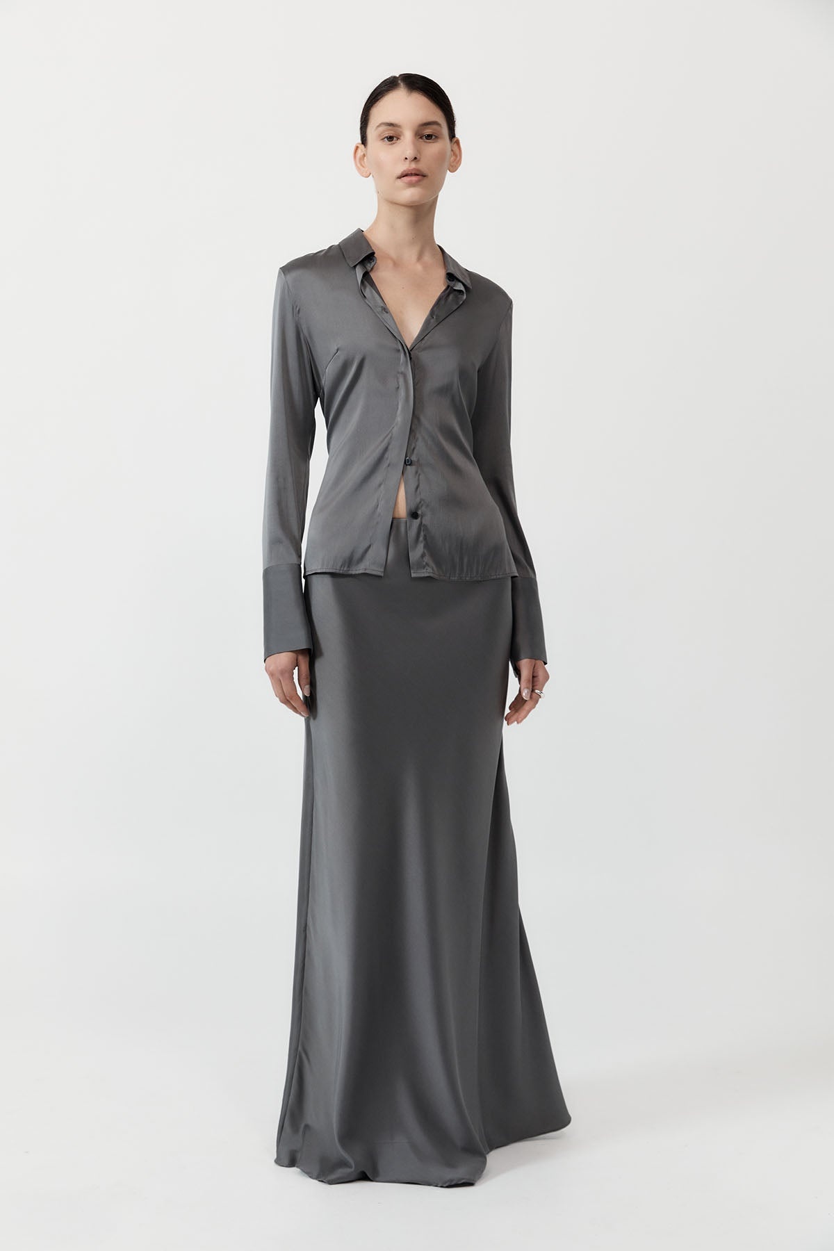 Soft Silk Maxi Skirt - Pewter Grey - 2