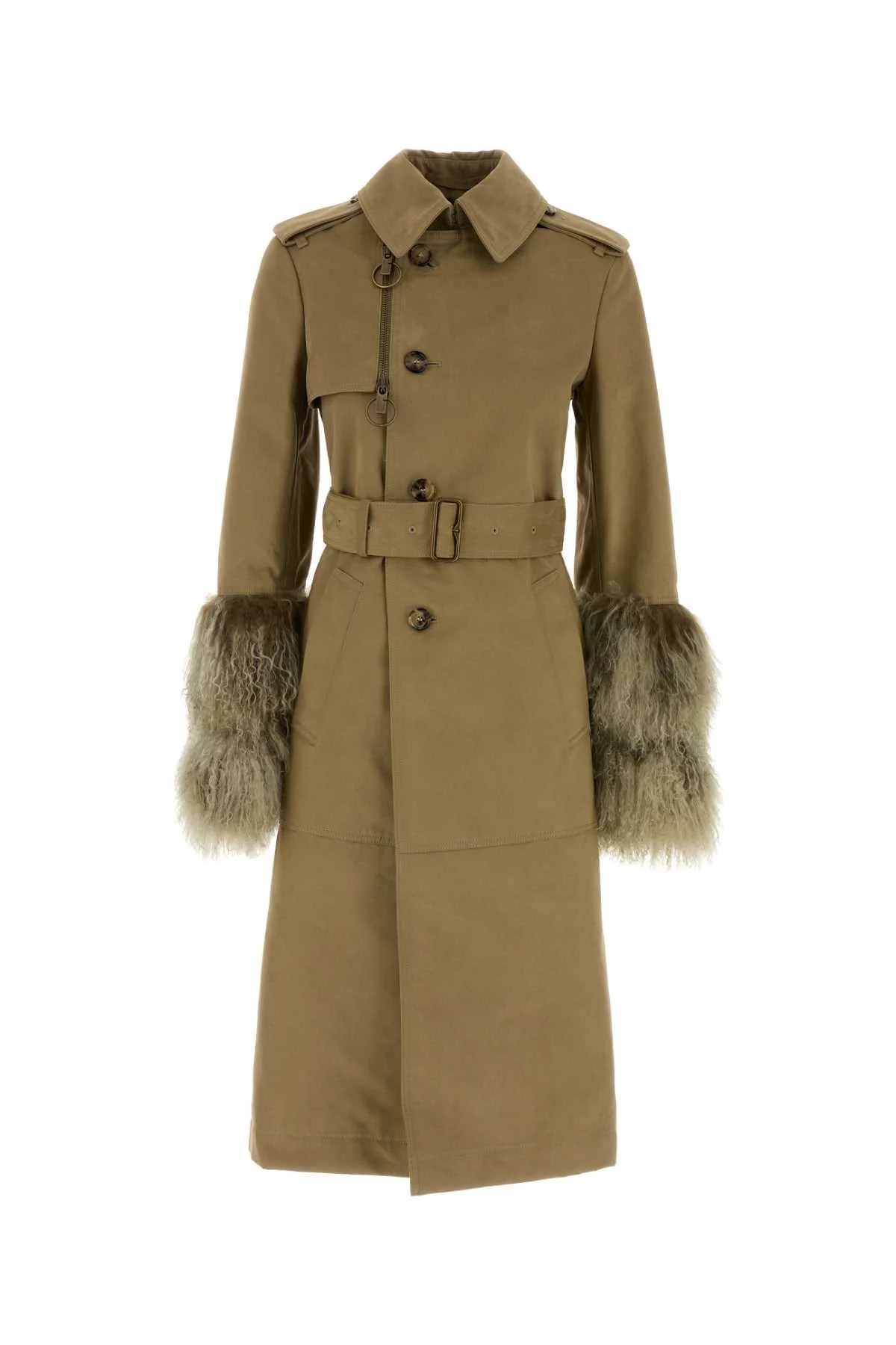 Burberry Women Khaki Cotton Blend Trench Coat - 1