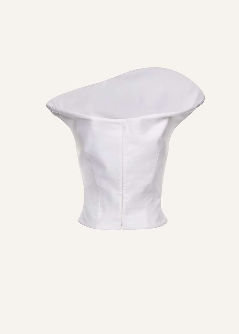 Sculptural sleeveless cotton top in white 2