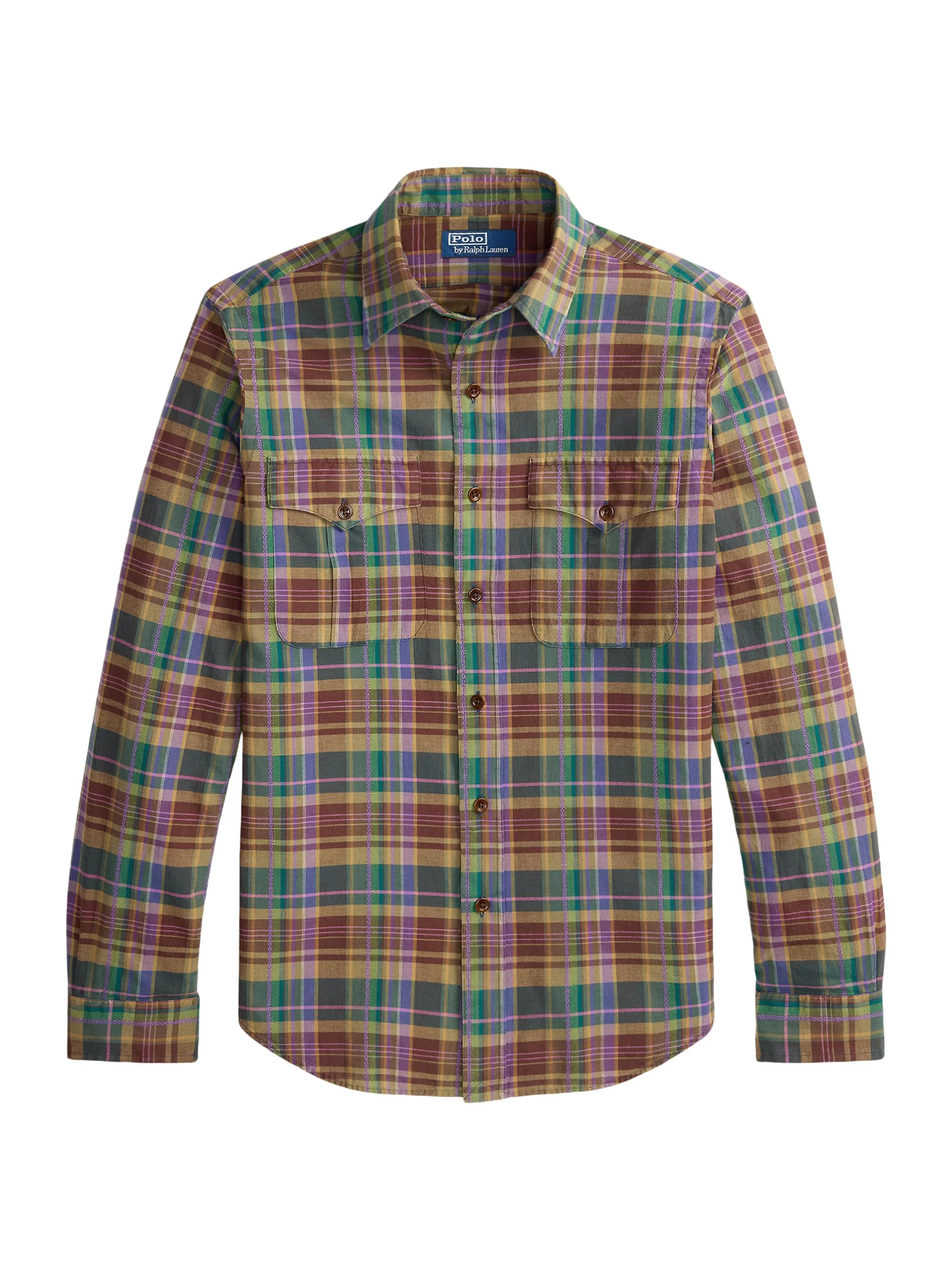 Men's Bleeding Madras Cotton Shirt - Brown Purple Multi - 1