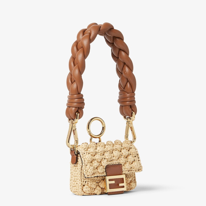 Nano Baguette Maxi Handle Charm Beige straw and brown nappa leather charm 3