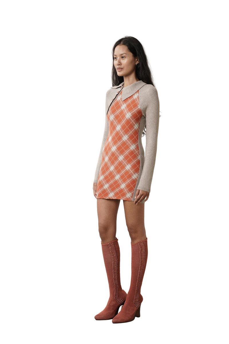 ISA BOULDER TARTAN ASYMMETRIC DRESS (GINGER/GREY) outlook