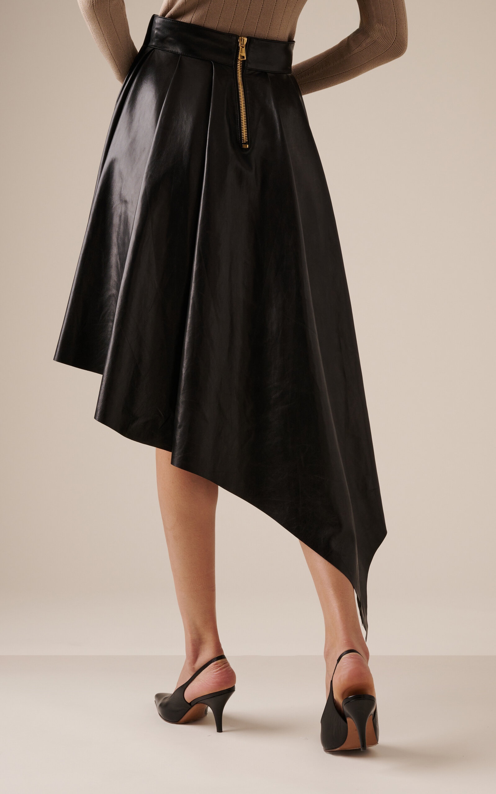 Asymmetric Leather Midi Skirt black - 4