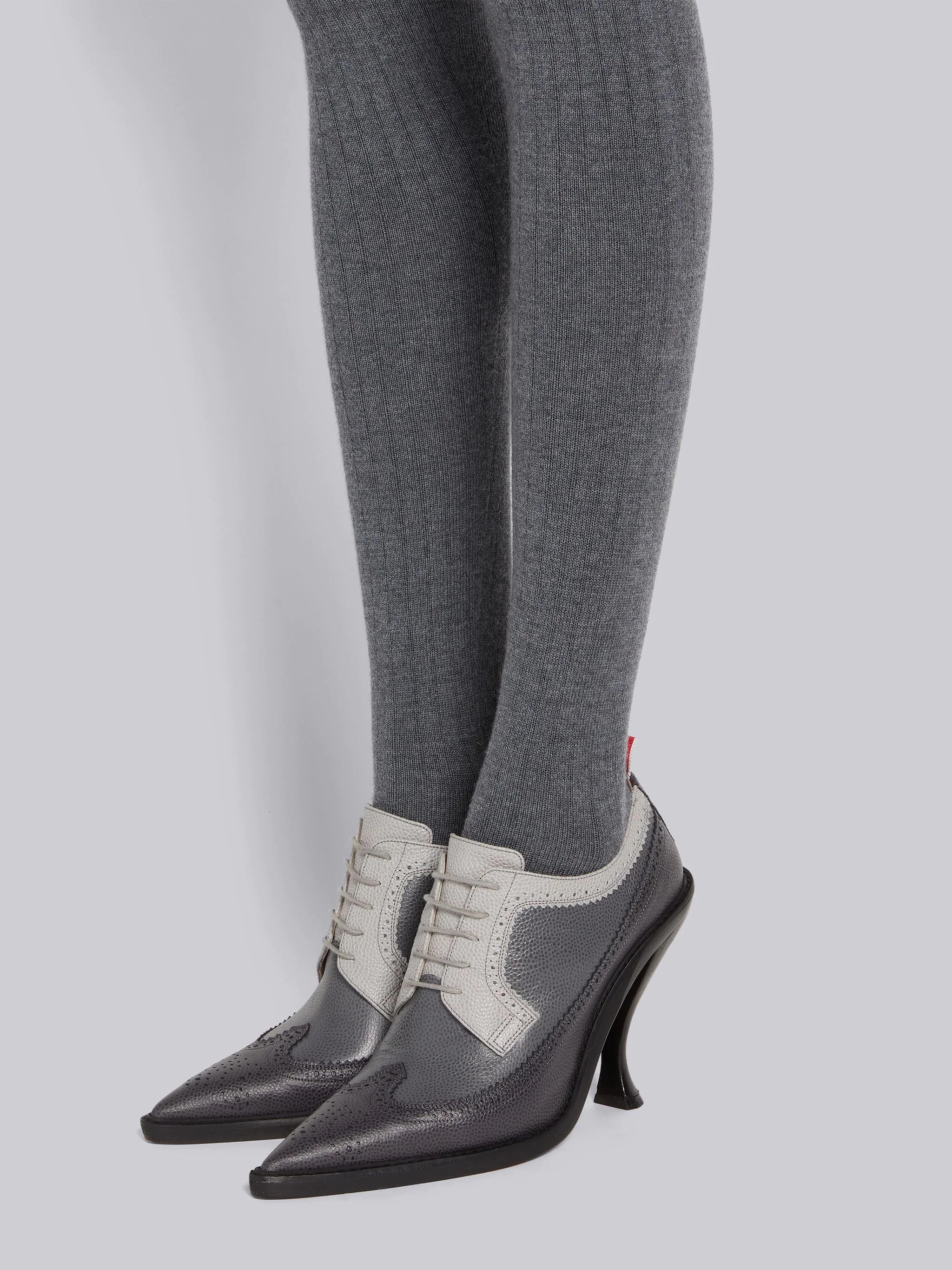 Medium Grey Fine Merino Wool Opaque Rib Tights - 5