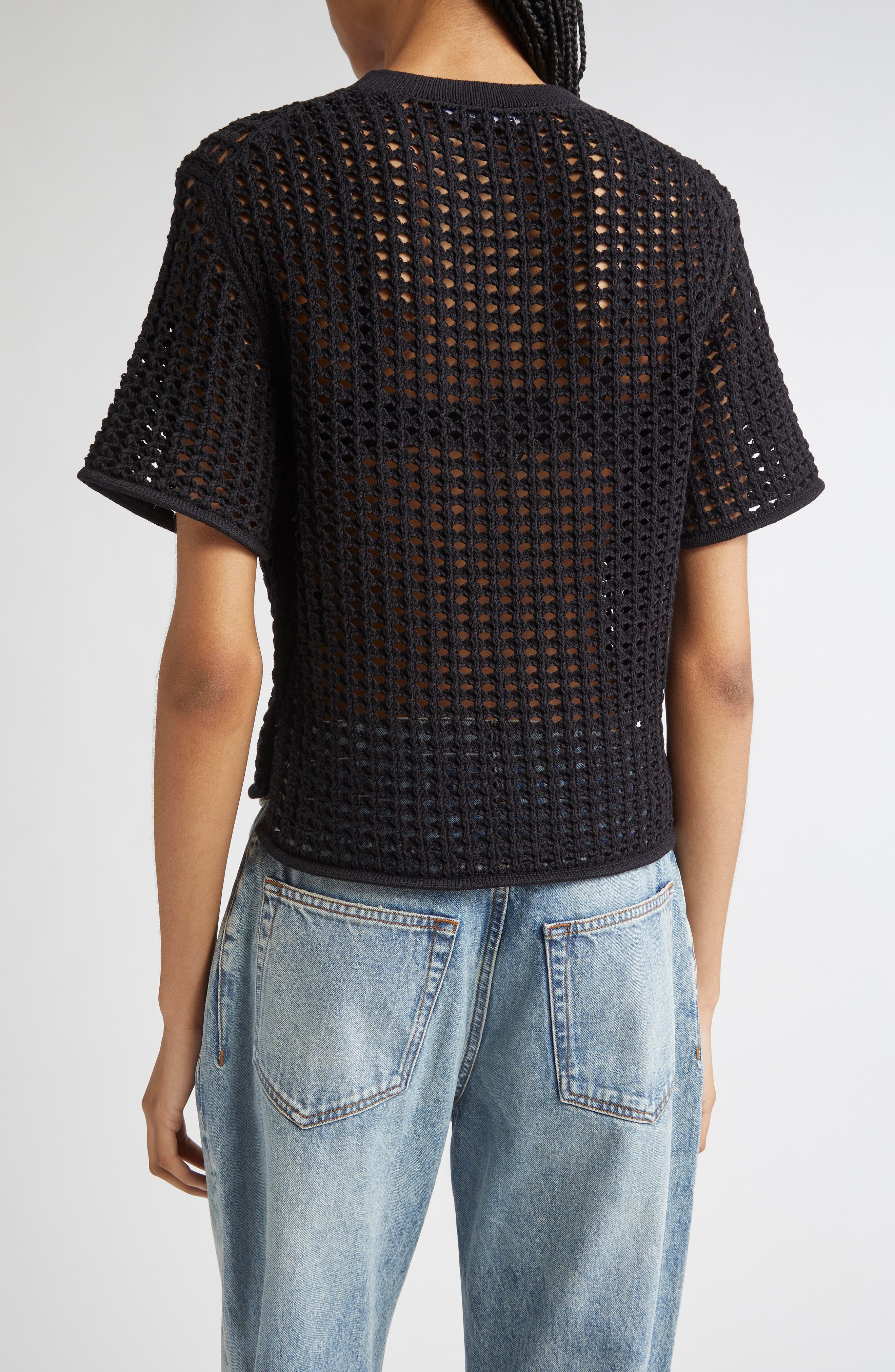Proenza Schouler Kimia Open Crochet Sweater in Black at Nordstrom - 3