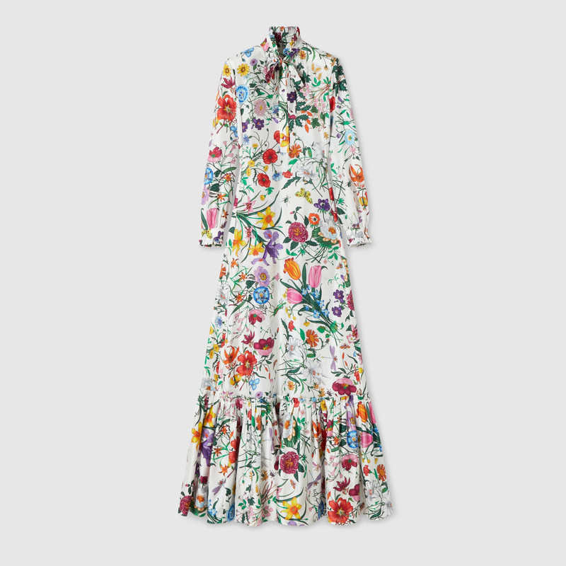Printed silk twill long dress 1