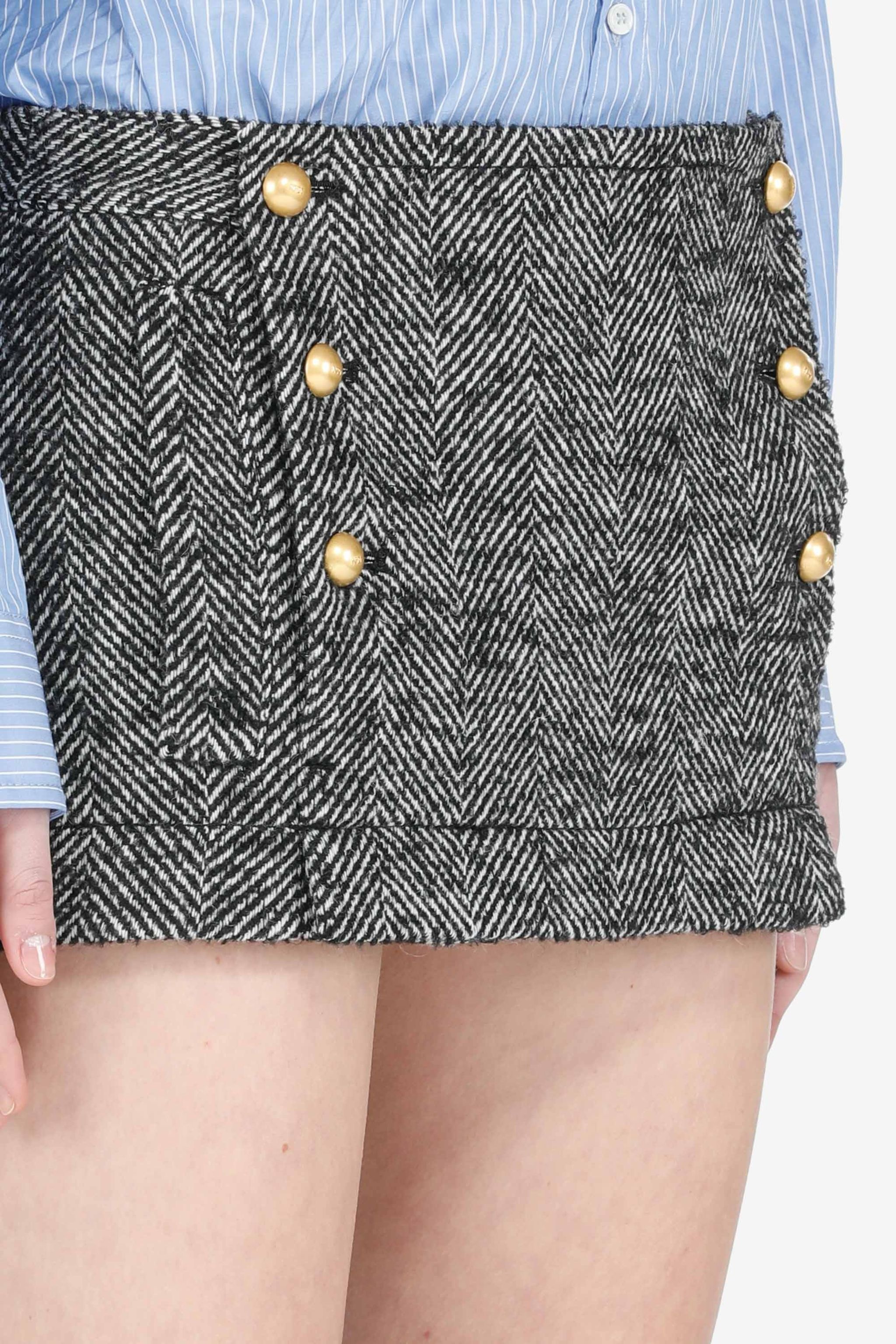 HERRINGBONE BUTTON-EMBELLISHED MINI SKIRT - 5