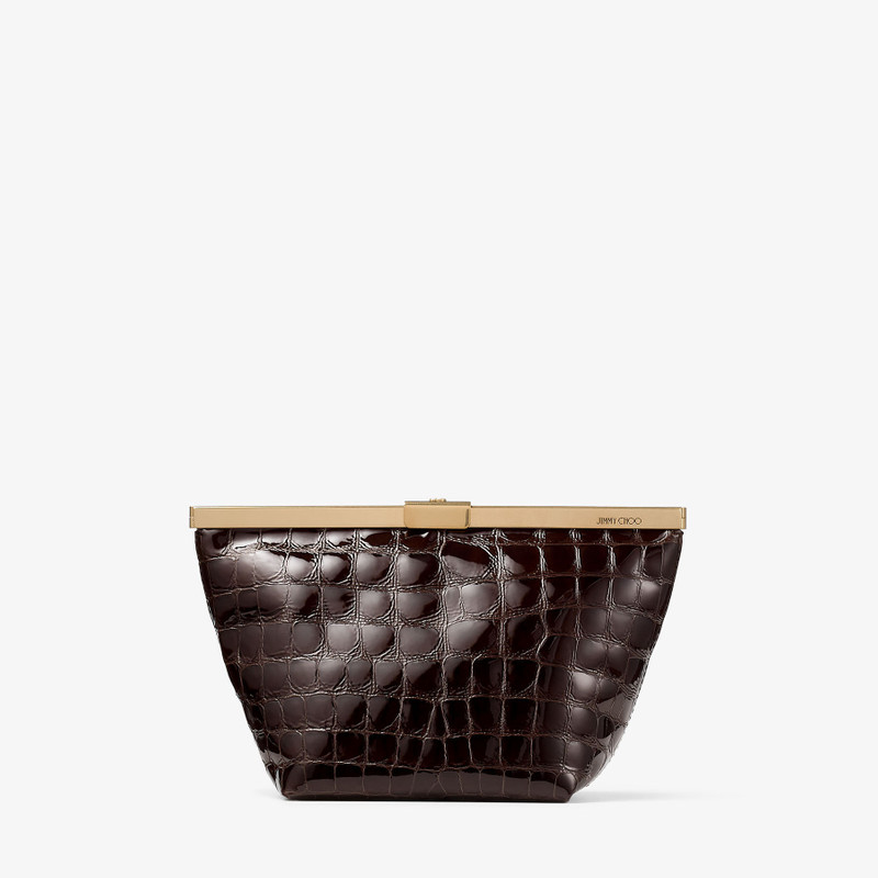 Ganache Sambuco Shiny Croc Embossed Leather Clutch Bag 1