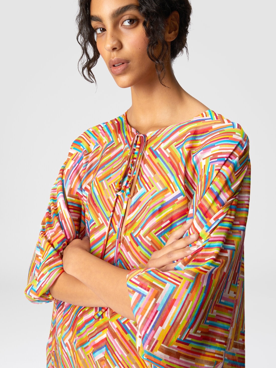 Long kaftan in printed cotton and silk blend - 5