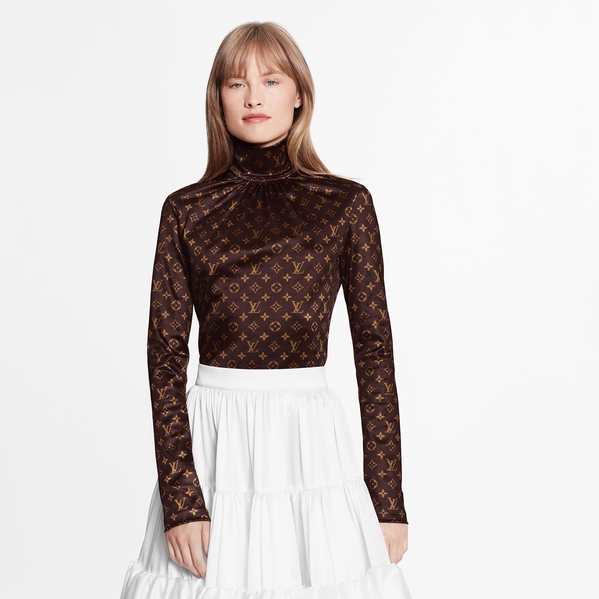 Monogram Print Long-Sleeved Turtleneck Top  - 4