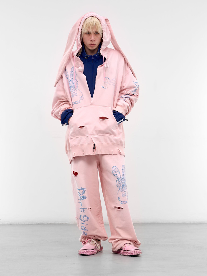 KIDILL Pink Distressed Graphic Baggy Sweatpants outlook