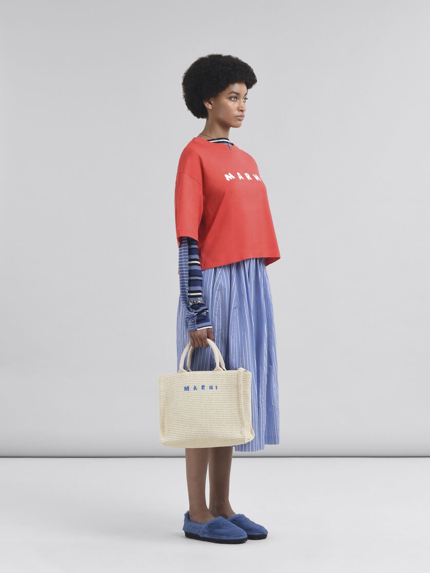 WIDE SKIRT IN STRIPED BLUE POPLIN - 5