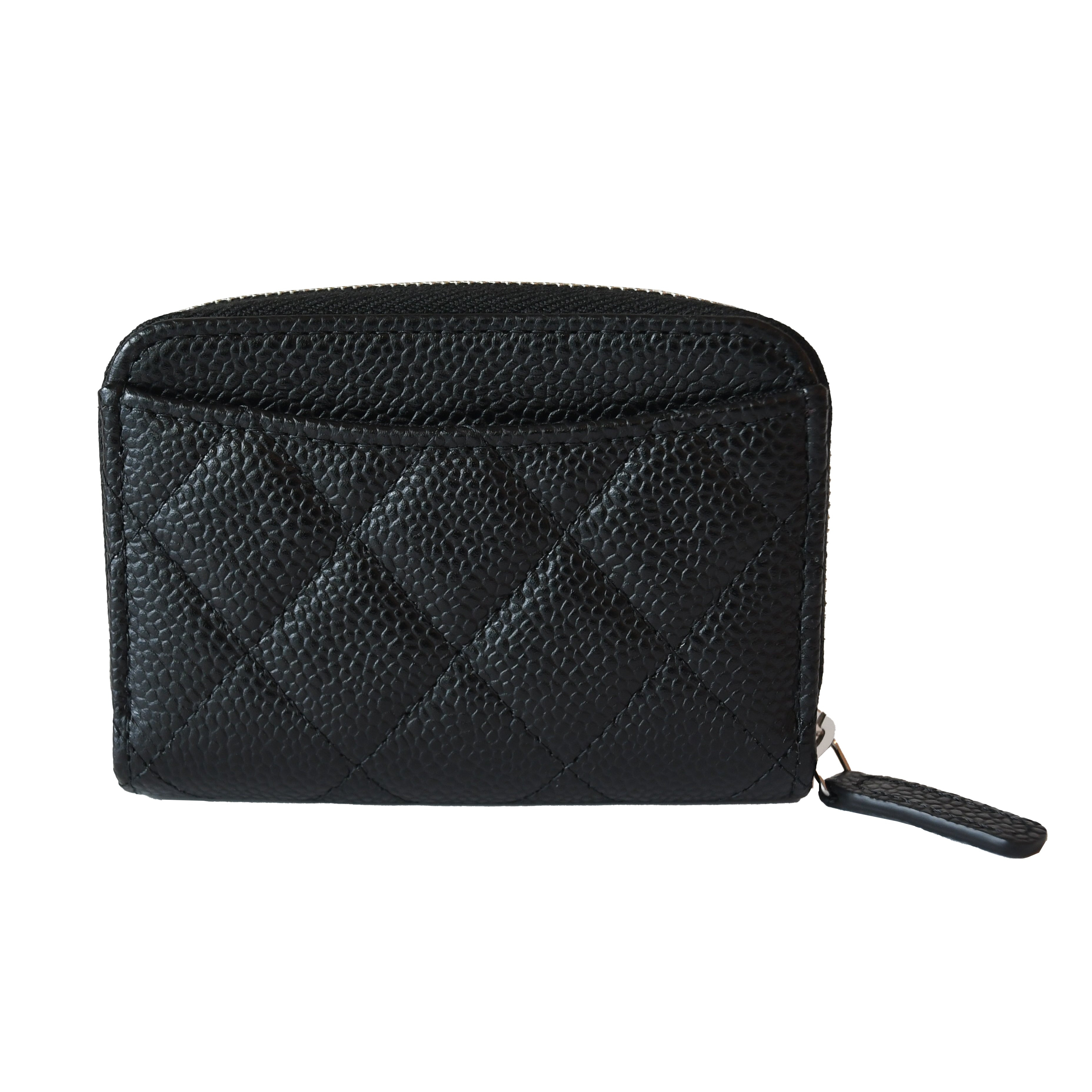 Chanel CC Caviar Quilted Zip Coin Purse Black Silver - 2