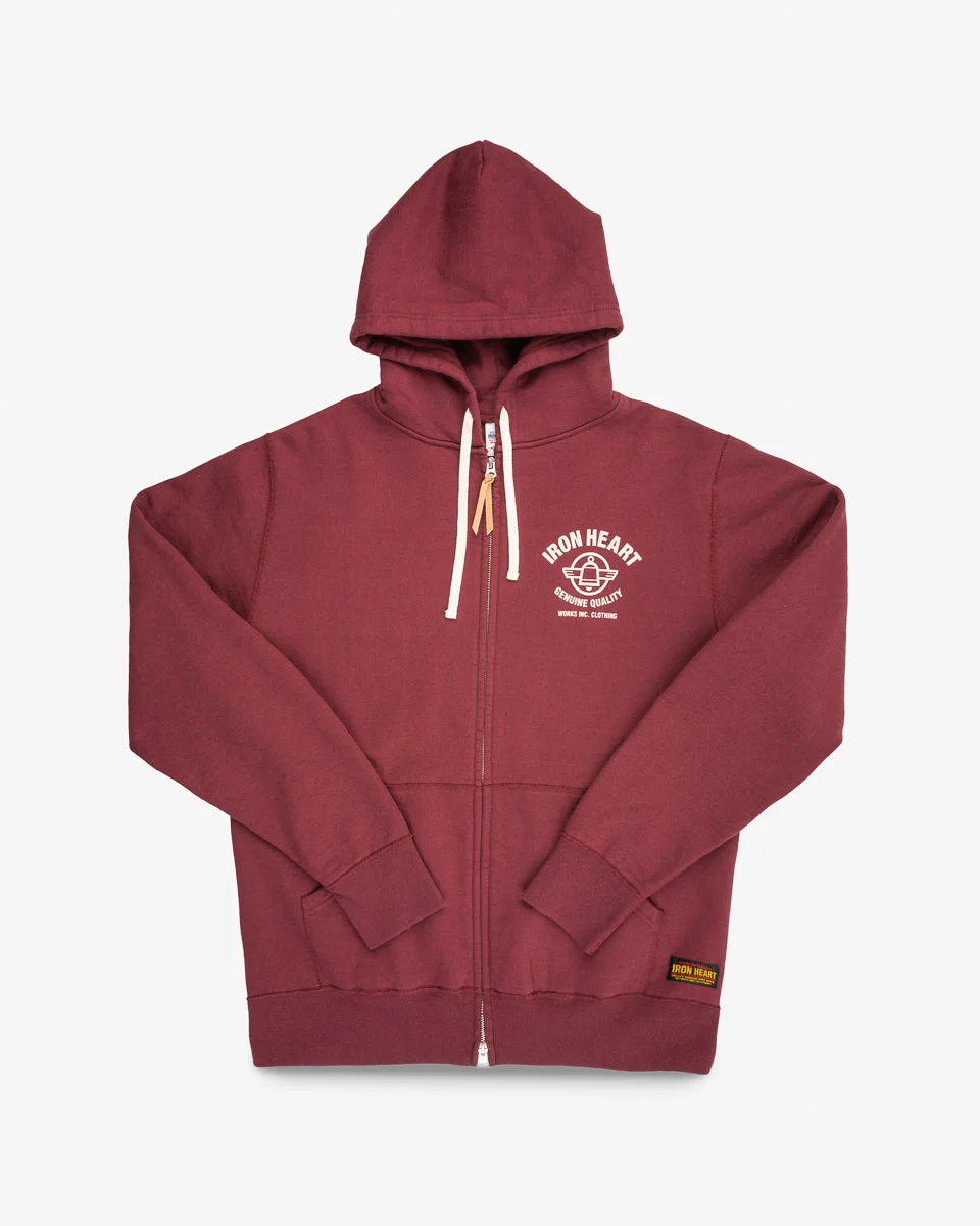 PRINTED 14OZ ULTRA HEAVYWEIGHT LOOPWHEEL COTTON ZIPPERED HOODIE - BURGUNDY - 1