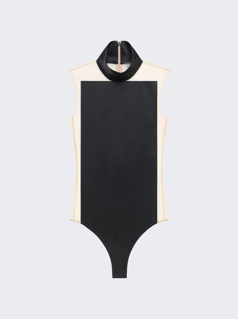 Illusion Mockneck Bodysuit Sand And Black 1