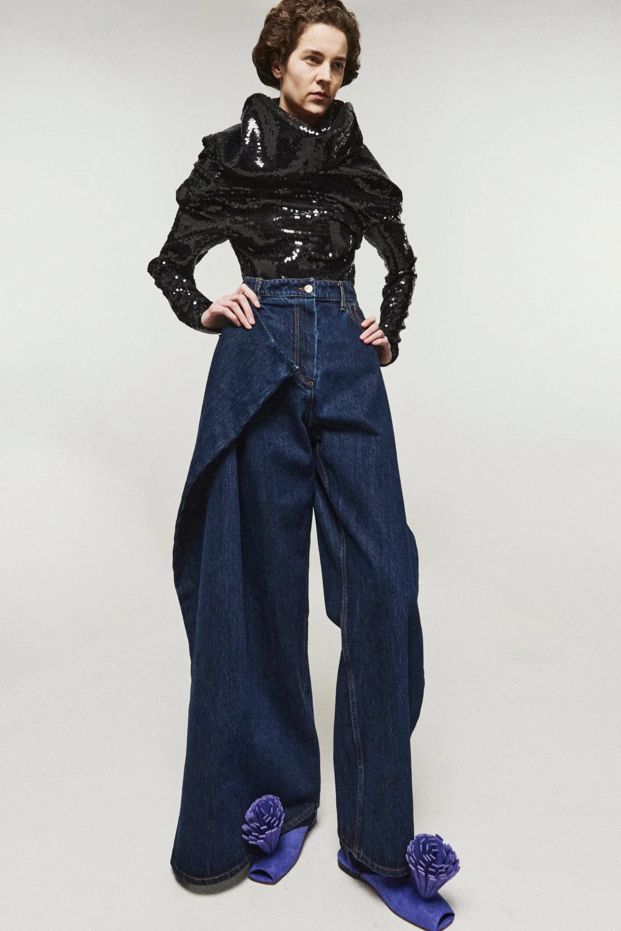 SEQUIN HIGH NECK LONGSLEEVE TOP BLACK - 1