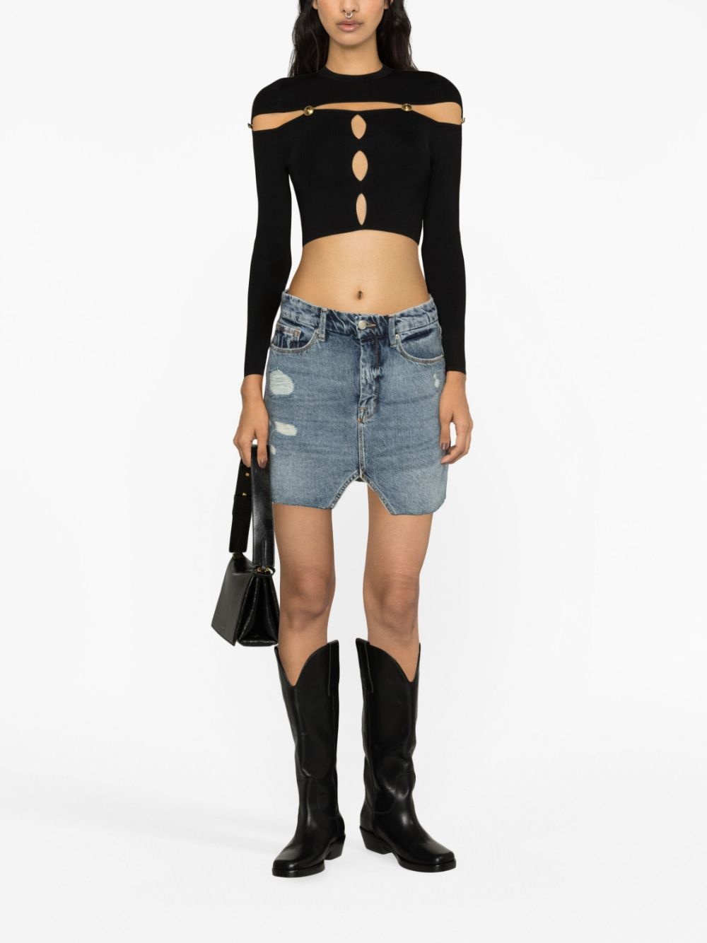 cut-out ribbed-knit cropped top - 2