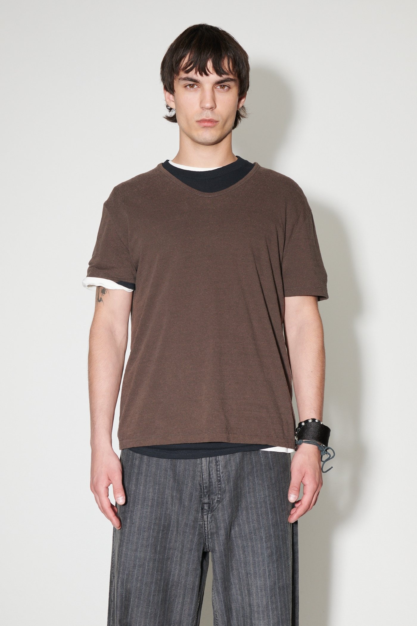 U-Neck T-Shirt Washed Charcoal Cotton Silk - 6