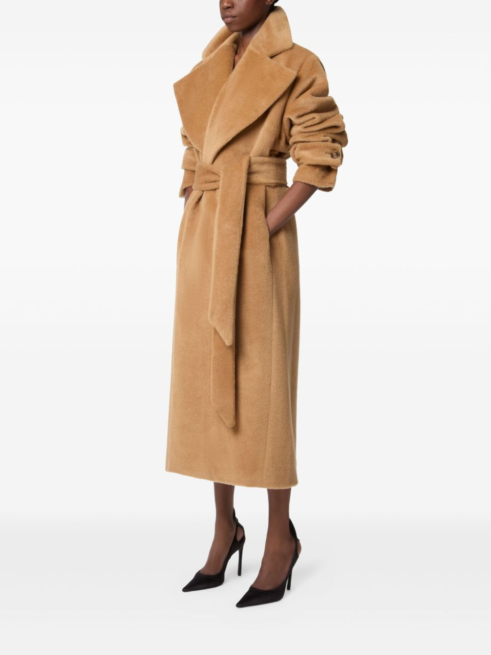 belted brushed wool coat - 3