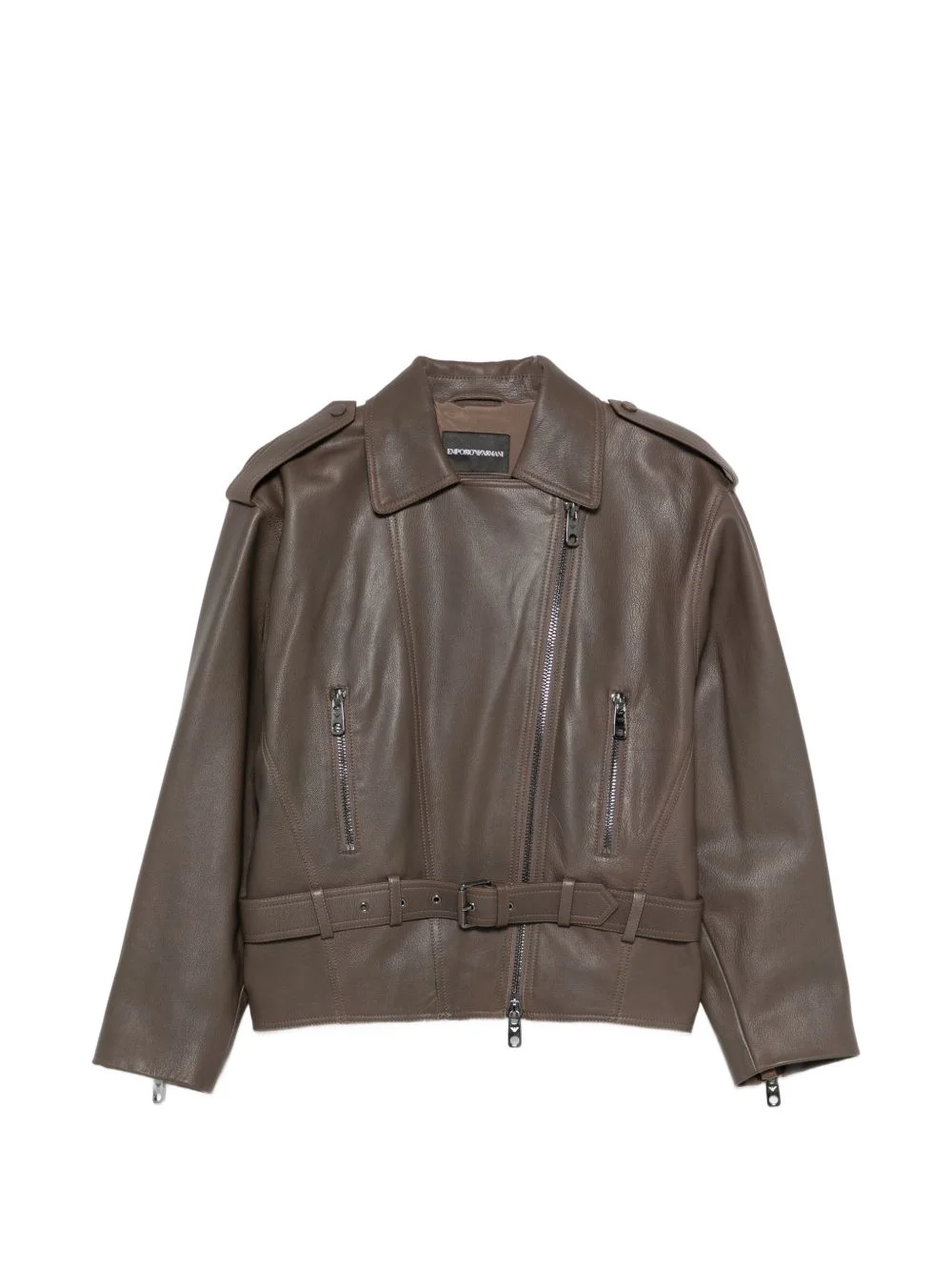 belted leather biker jacket with an asymmetrical zip - 1