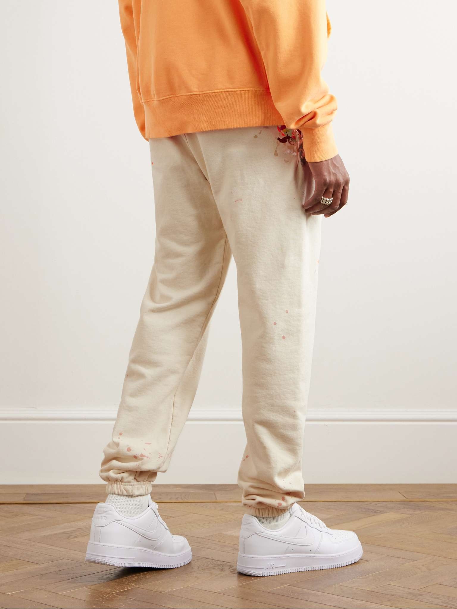 Tapered Logo-Print Paint-Splattered Cotton-Jersey Sweatpants - 4