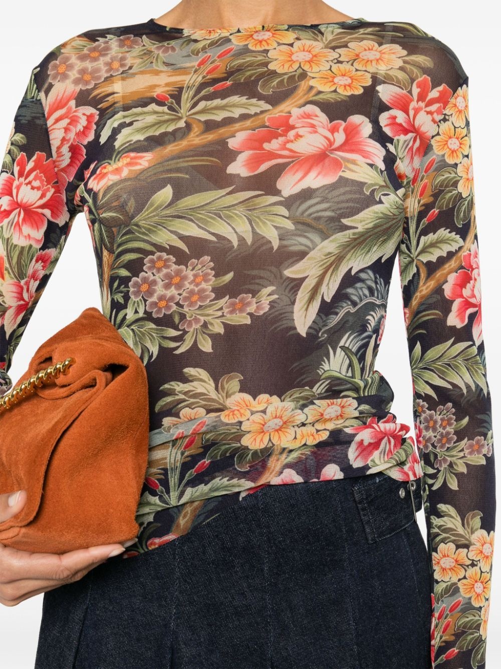 floral-print semi-sheer top - 5
